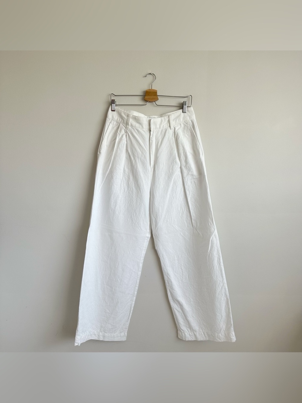 GAP White Pleated Linen Cotton Straight White Wide leg Casual Pants 10